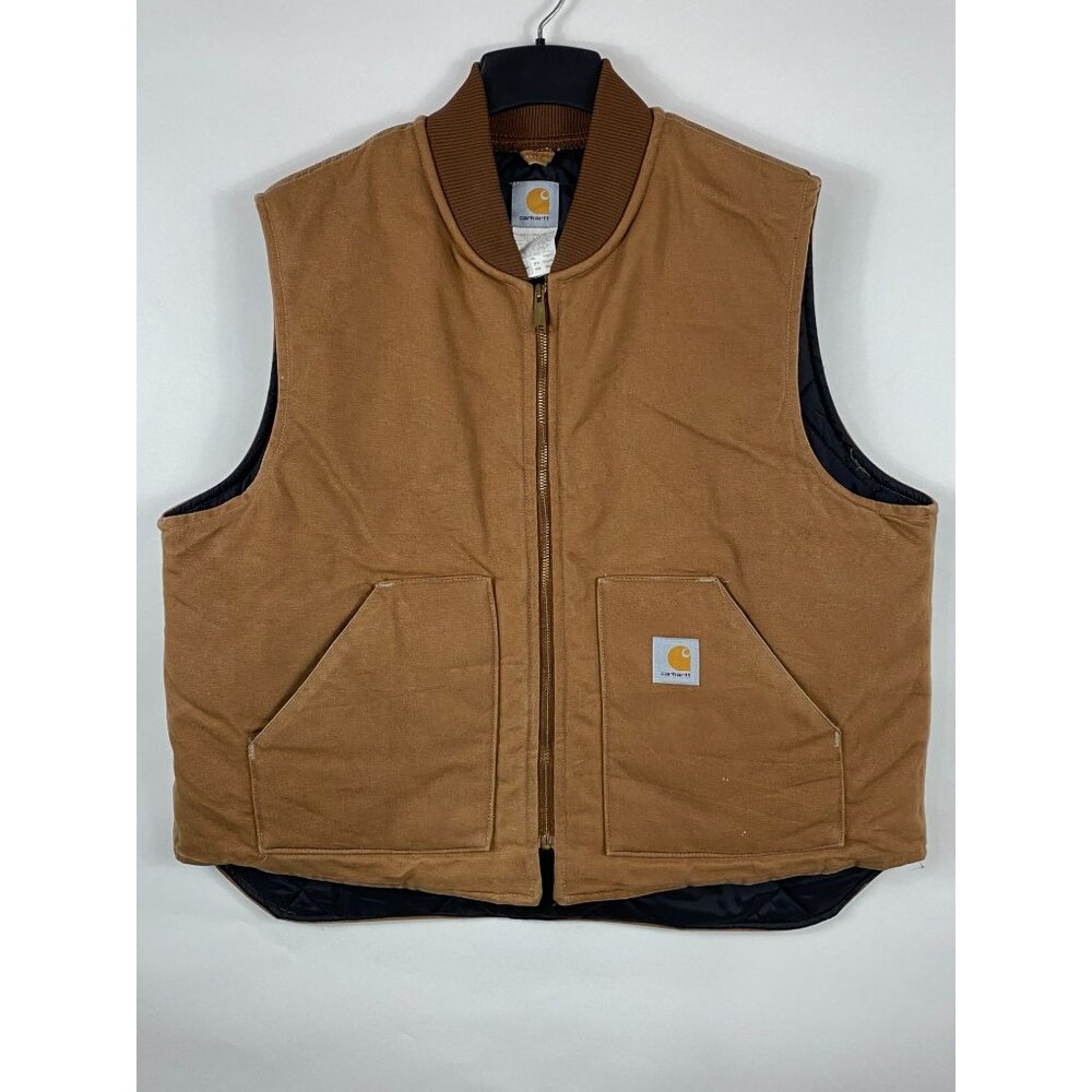 VTG Carhartt V01 BRN Quilt Lined Duck Canvas Vest 2XL Union Made in USA E586